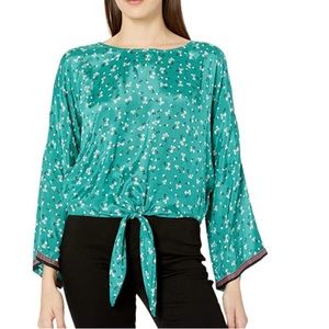 Billabong Scoop Neck Dolman Sleeve Boho Tie Front Floral Blouse Size large